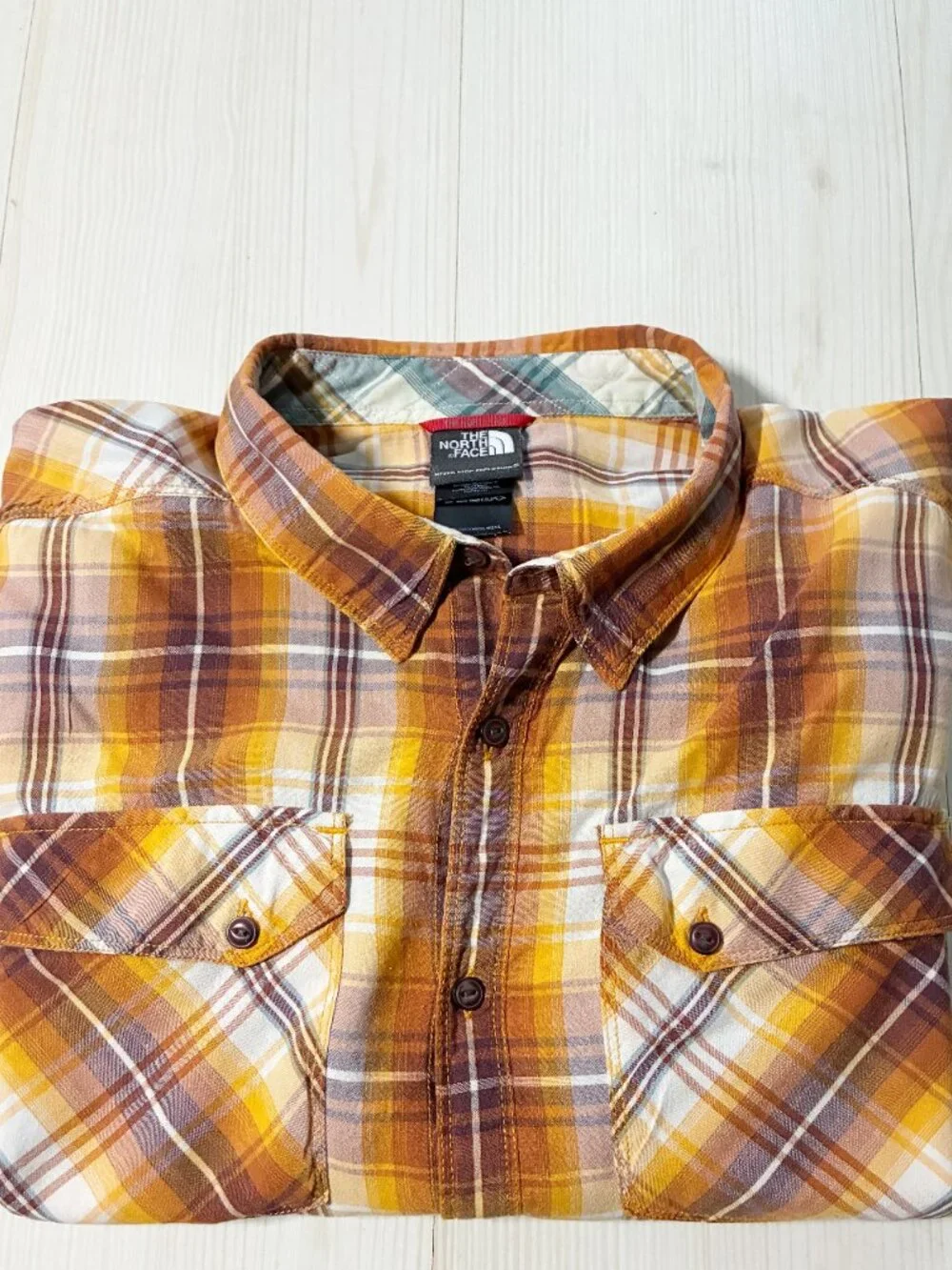 The North Face Watchme Shirt Men's XL Orange Plaid Cotton Modal Button Up SS